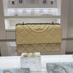 New Tory Burch Fleming Convertible Leather Shoulder Bag